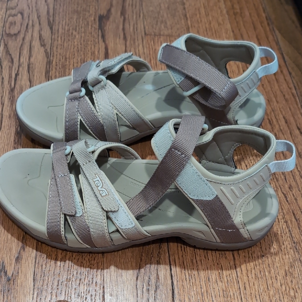 Teva Multi-Strap Sandals in Light Gray and Taupe